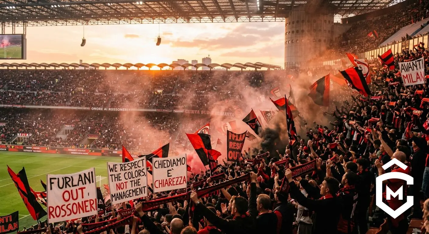 Tifosi Milan in protesta contro Furlani prima di Milan-Atalanta: la curva sostiene la squadra per 90 minuti